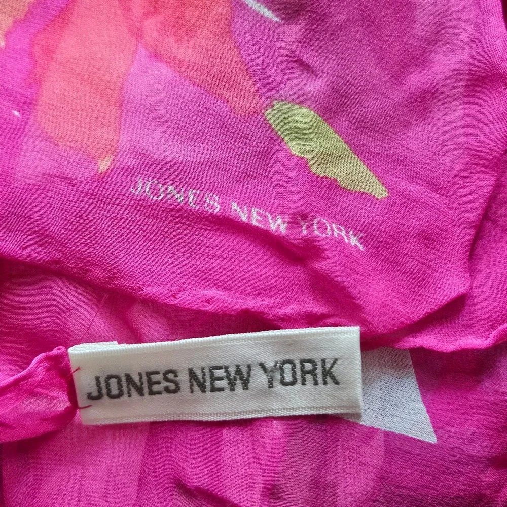 Jones New‎ York Silk Scarf 35x35 Fuchsia Pink Floral Watercolor Japan Wrap